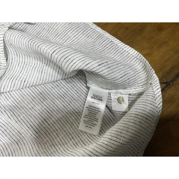 TAHARI Size Medium Black Striped 100% LINEN Button Front Top Women’s - Picture 9 of 10